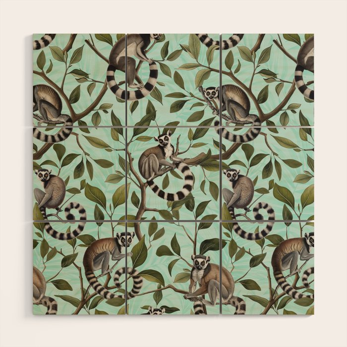 Lush Tropical Lemur Monkey Paradise Turquoise Wood Wall Art Gallery Image 1