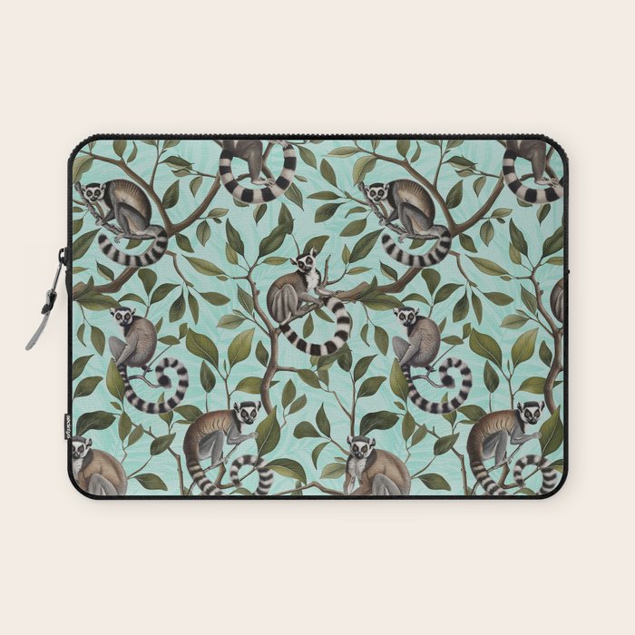 Lush Tropical Lemur Monkey Paradise Turquoise Laptop Sleeve Gallery Image 1
