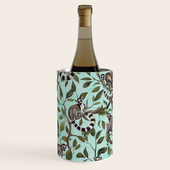 Lush Tropical Lemur Monkey Paradise Turquoise Wine Chiller Gallery Image 1