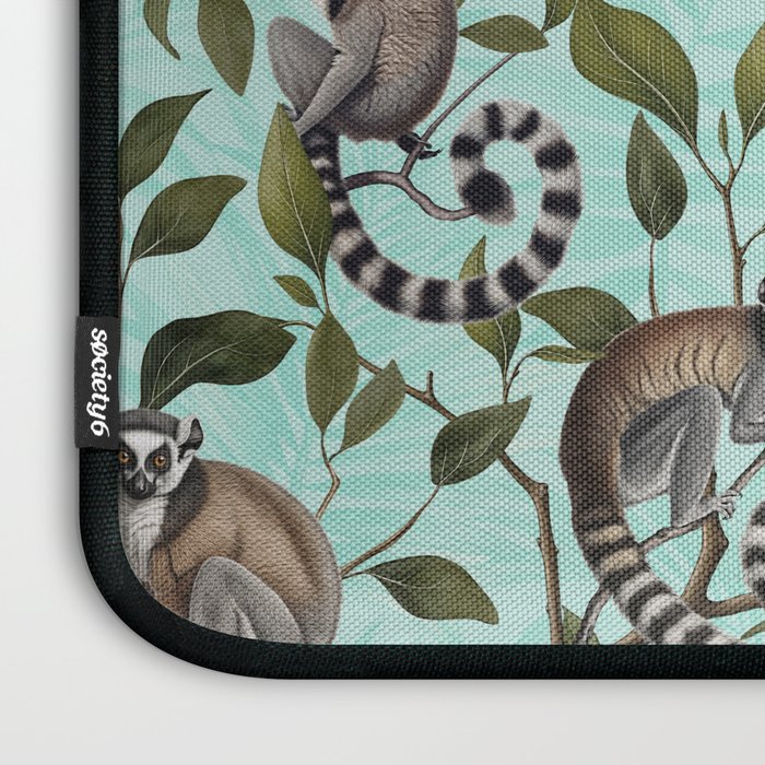Lush Tropical Lemur Monkey Paradise Turquoise Laptop Sleeve Gallery Image 3