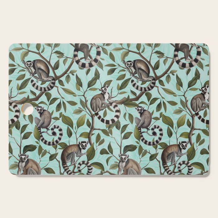 Lush Tropical Lemur Monkey Paradise Turquoise Cutting Board Gallery Image 1