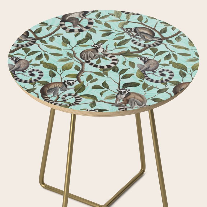 Lush Tropical Lemur Monkey Paradise Turquoise Side Table Gallery Image 2