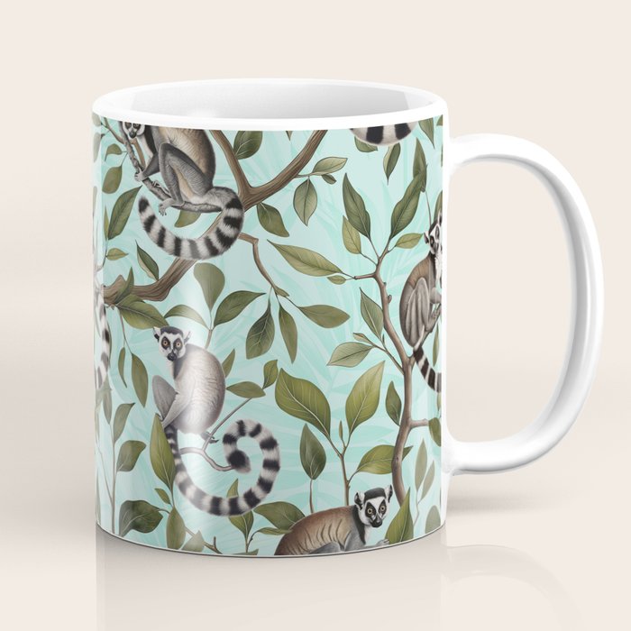 Lush Tropical Lemur Monkey Paradise Turquoise Coffee Mug Gallery Image 1