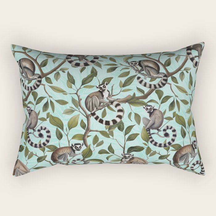 Lush Tropical Lemur Monkey Paradise Turquoise Rectangular Pillow Gallery Image 1