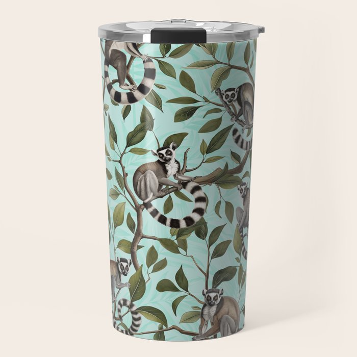 Lush Tropical Lemur Monkey Paradise Turquoise Travel Mug Gallery Image 1