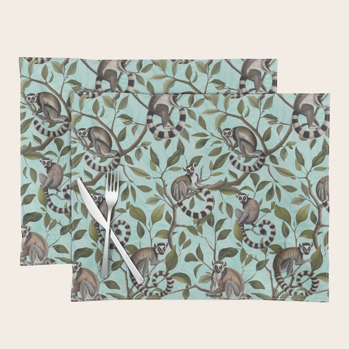 Lush Tropical Lemur Monkey Paradise Turquoise Placemat Gallery Image 1