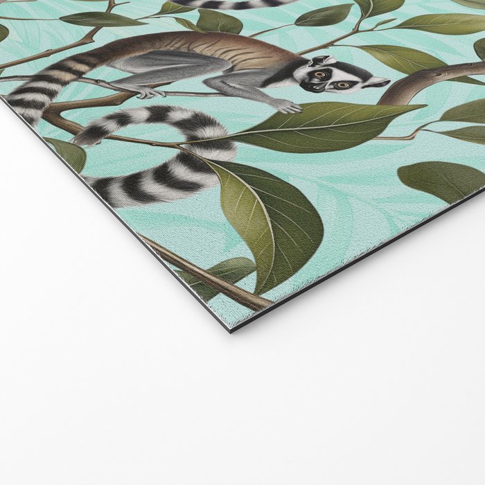 Lush Tropical Lemur Monkey Paradise Turquoise Welcome Mat Gallery Image 2