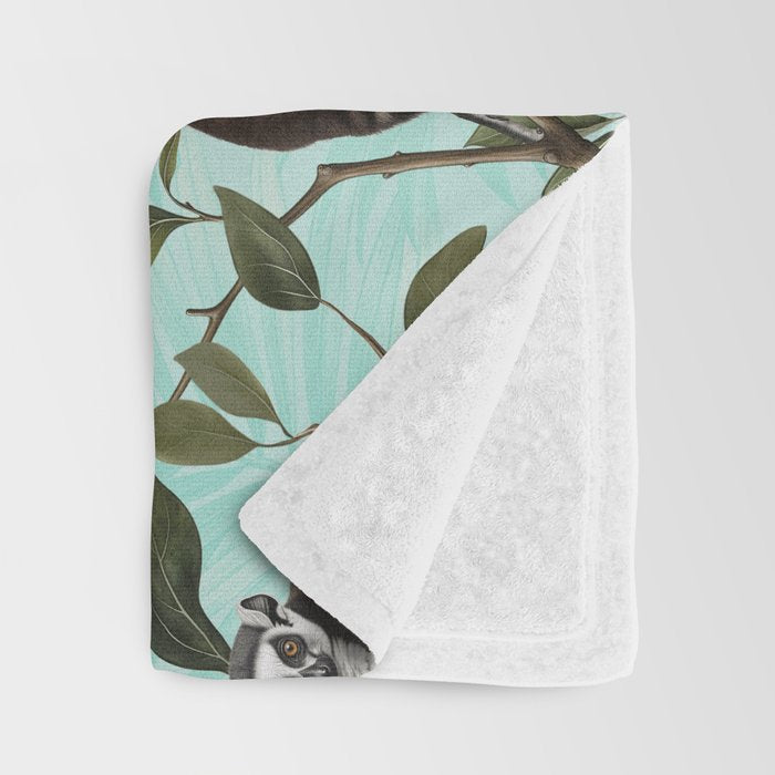 Lush Tropical Lemur Monkey Paradise Turquoise Throw Blanket Gallery Image 3