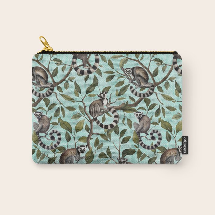 Lush Tropical Lemur Monkey Paradise Turquoise Carry All Pouch Gallery Image 1