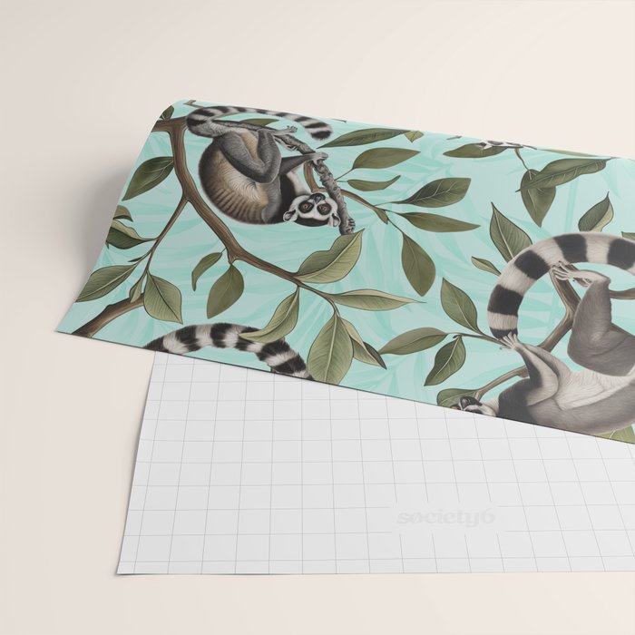 Lush Tropical Lemur Monkey Paradise Turquoise Wrapping Paper Gallery Image 2
