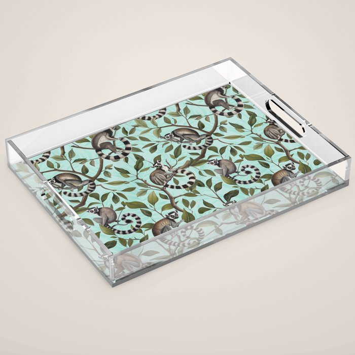 Lush Tropical Lemur Monkey Paradise Turquoise Acrylic Tray Gallery Image 1