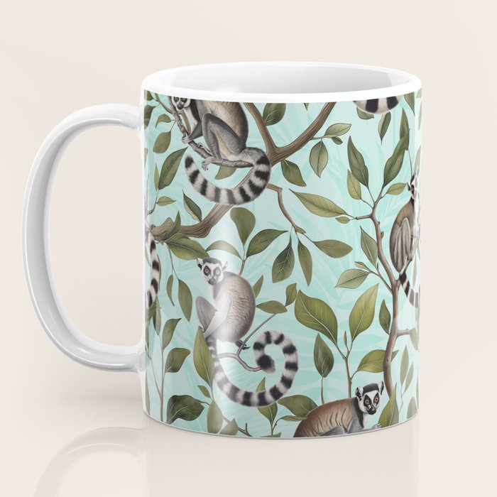 Lush Tropical Lemur Monkey Paradise Turquoise Coffee Mug Gallery Image 3
