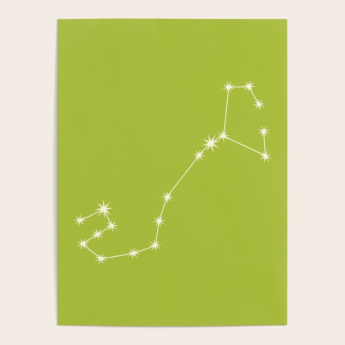 Scorpio Zodiac Star Constellation Line Art Chartreuse Green Poster Gallery Image 4