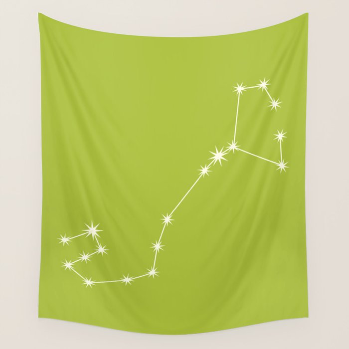 Scorpio Zodiac Star Constellation Line Art Chartreuse Green Wall Tapestry Gallery Image 4