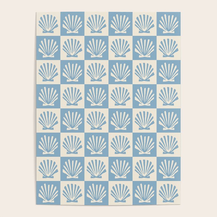 Minimal Coastal Checkerboard with Seashell Motif Poster Gallery Image 4