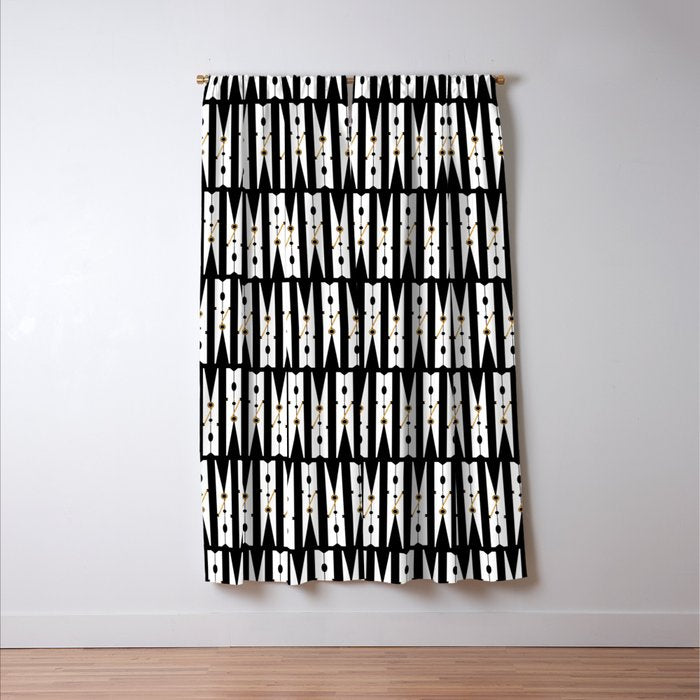 Laundry Clothespins - Gold, Black and White Window Curtain Gallery Image 3