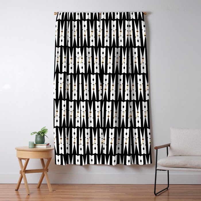 Laundry Clothespins - Gold, Black and White Window Curtain Gallery Image 5