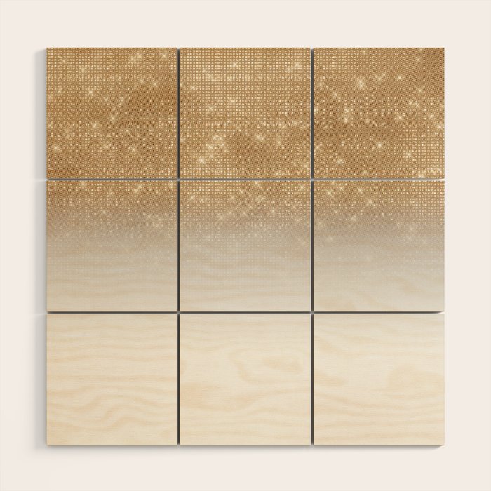 Glamorous Gold Glitter Sequin Ombre Gradient Wood Wall Art Gallery Image 1