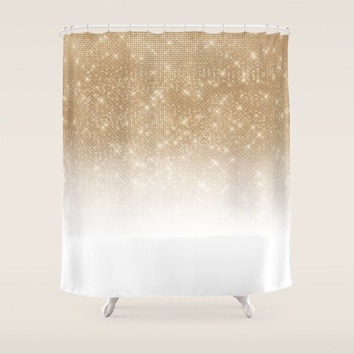 Glamorous Gold Glitter Sequin Ombre Gradient Shower Curtain Gallery Image 1