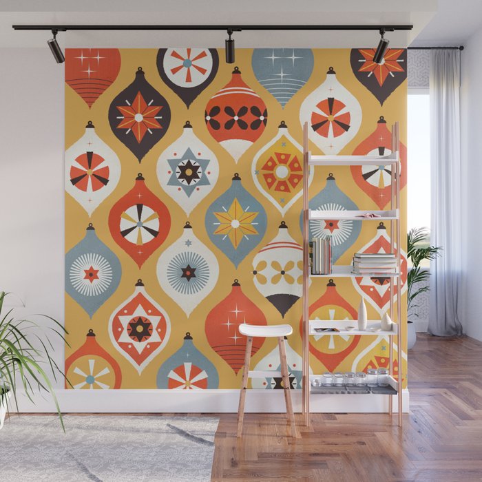 Festive Old-fashioned Christmas Tree Baubles Wall Mural Gallery Image 1