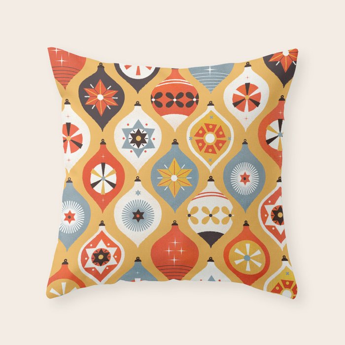 Festive Old-fashioned Christmas Tree Baubles Throw Pillow Gallery Image 6