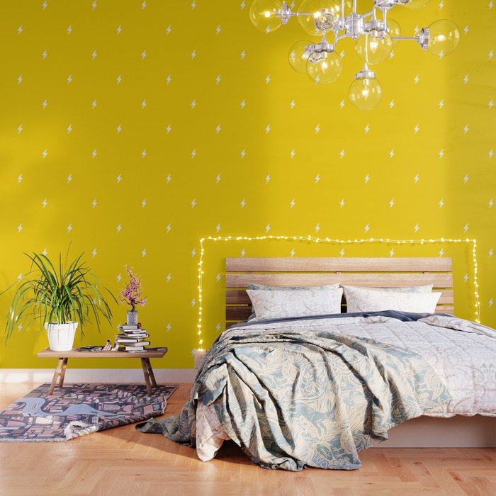 White Lightning Bolt pattern on Yellow background Wallpaper Gallery Image 1