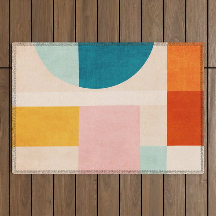 Pastel Tones Colorful Geometric Modern Artwork Outdoor Rug Gallery Image 1