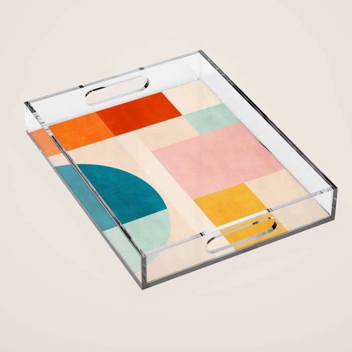 Pastel Tones Colorful Geometric Modern Artwork Acrylic Tray Gallery Image 1
