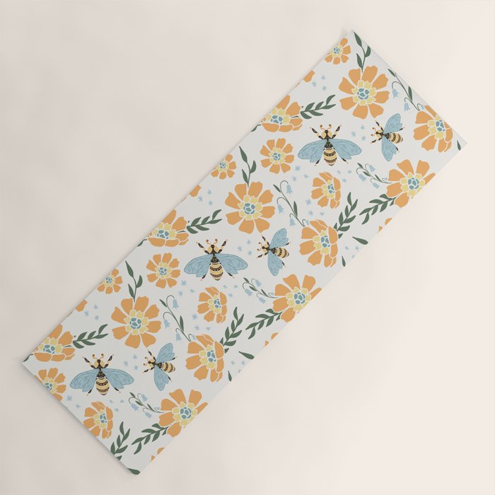 Honey Bees and Orange Flowers Yoga Mat Gallery Image 1