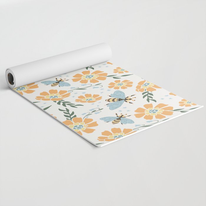 Honey Bees and Orange Flowers Yoga Mat Gallery Image 2