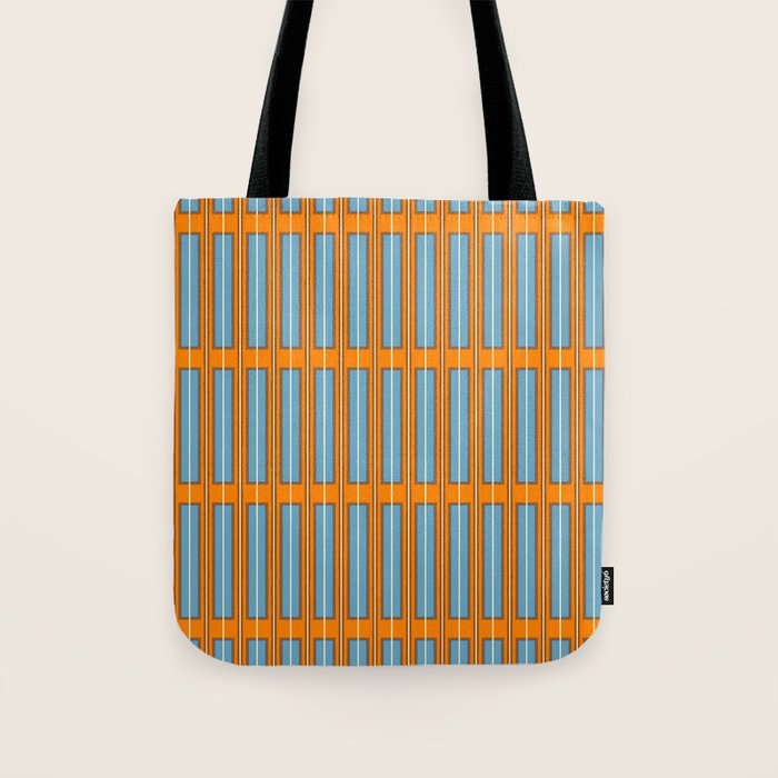 Eclectic Geometric Colorful Geo Box Retro Striped Pattern Orange Blue Brown Cream Tote Bag Gallery Image 1