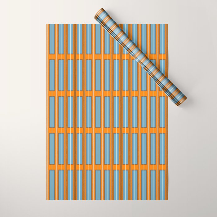 Eclectic Geometric Colorful Geo Box Retro Striped Pattern Orange Blue Brown Cream Wrapping Paper Gallery Image 1