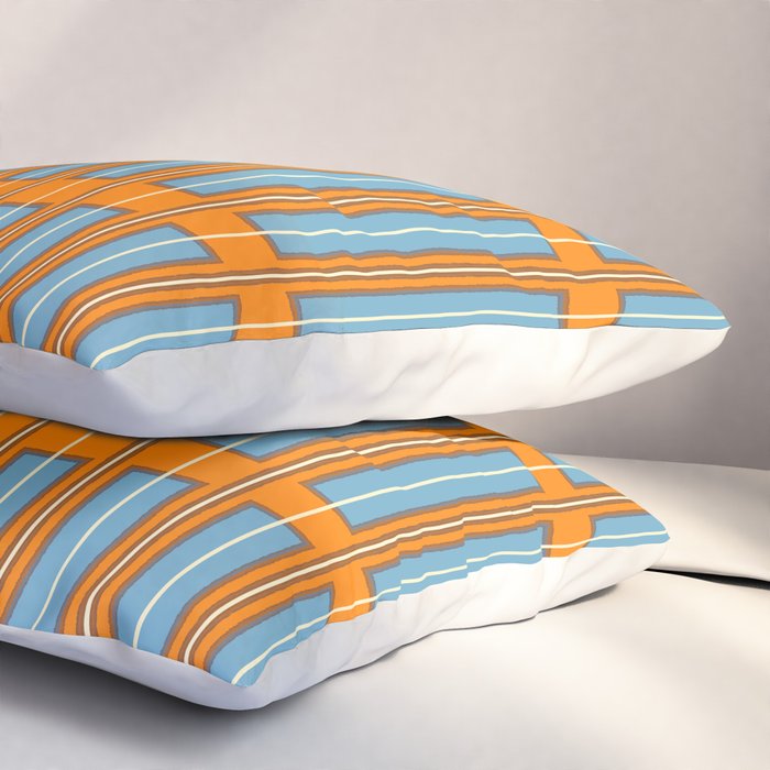Eclectic Geometric Colorful Geo Box Retro Striped Pattern Orange Blue Brown Cream Pillow Sham Gallery Image 3