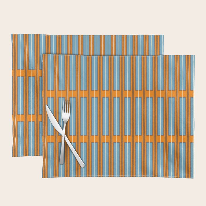 Eclectic Geometric Colorful Geo Box Retro Striped Pattern Orange Blue Brown Cream Placemat Gallery Image 1