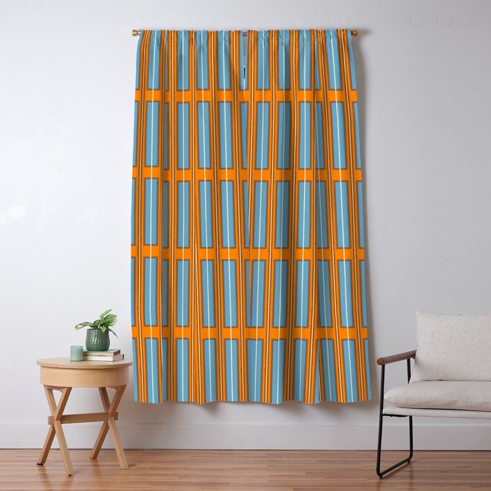 Eclectic Geometric Colorful Geo Box Retro Striped Pattern Orange Blue Brown Cream Window Curtain Gallery Image 5
