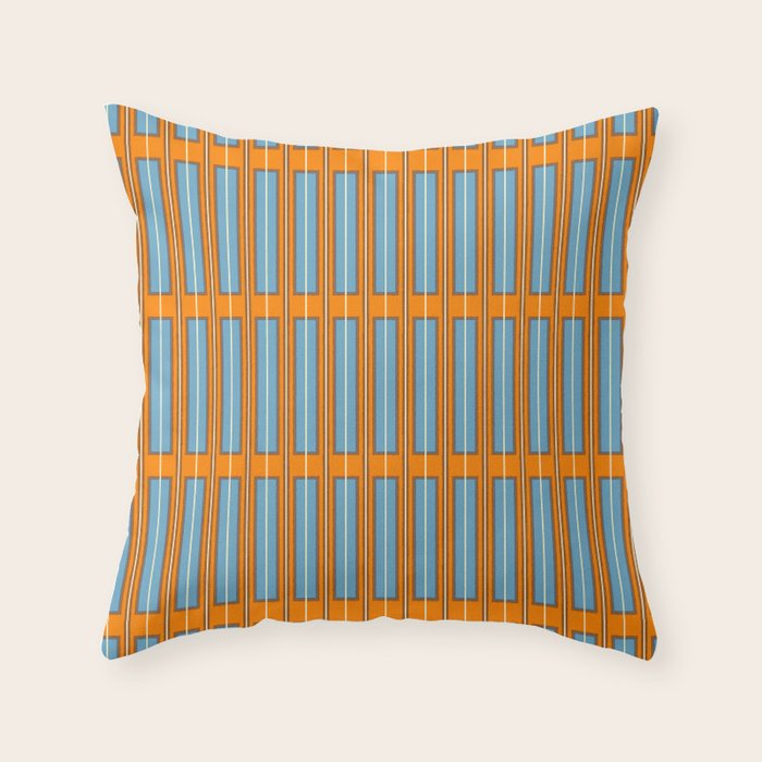 Eclectic Geometric Colorful Geo Box Retro Striped Pattern Orange Blue Brown Cream Throw Pillow Gallery Image 6