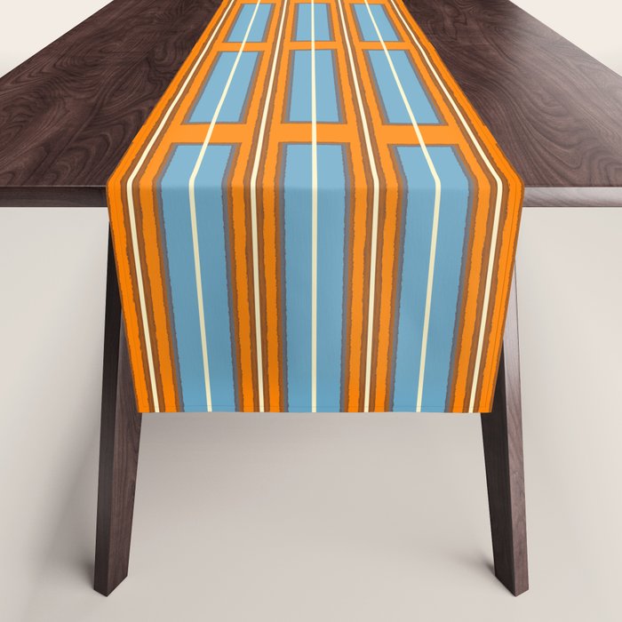 Eclectic Geometric Colorful Geo Box Retro Striped Pattern Orange Blue Brown Cream Table Runner Gallery Image 1