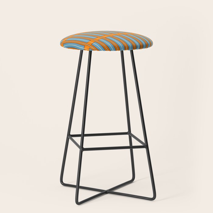Eclectic Geometric Colorful Geo Box Retro Striped Pattern Orange Blue Brown Cream Stool Gallery Image 1
