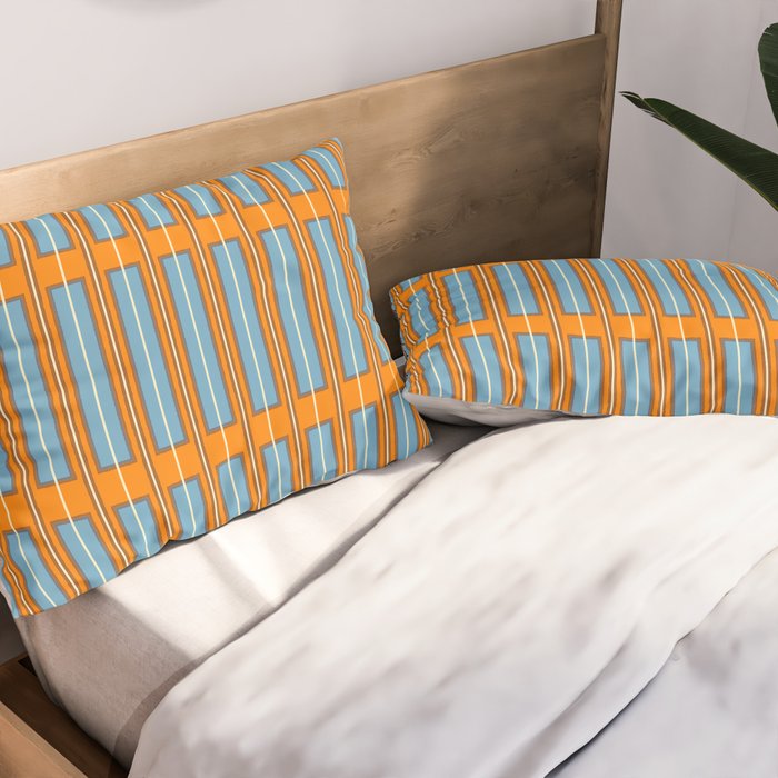 Eclectic Geometric Colorful Geo Box Retro Striped Pattern Orange Blue Brown Cream Pillow Sham Gallery Image 2