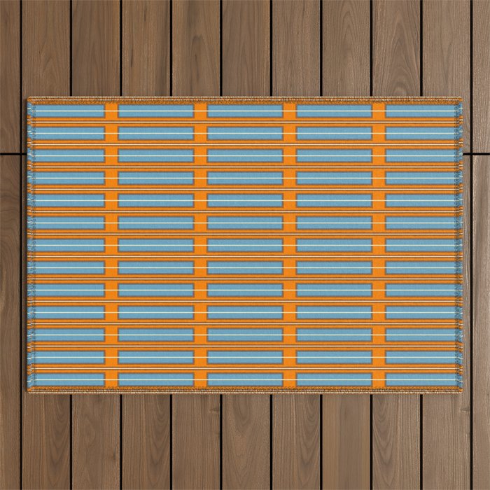 Eclectic Geometric Colorful Geo Box Retro Striped Pattern Orange Blue Brown Cream Outdoor Rug Gallery Image 1