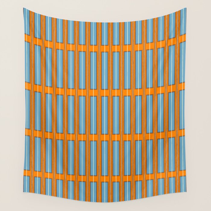 Eclectic Geometric Colorful Geo Box Retro Striped Pattern Orange Blue Brown Cream Wall Tapestry Gallery Image 4