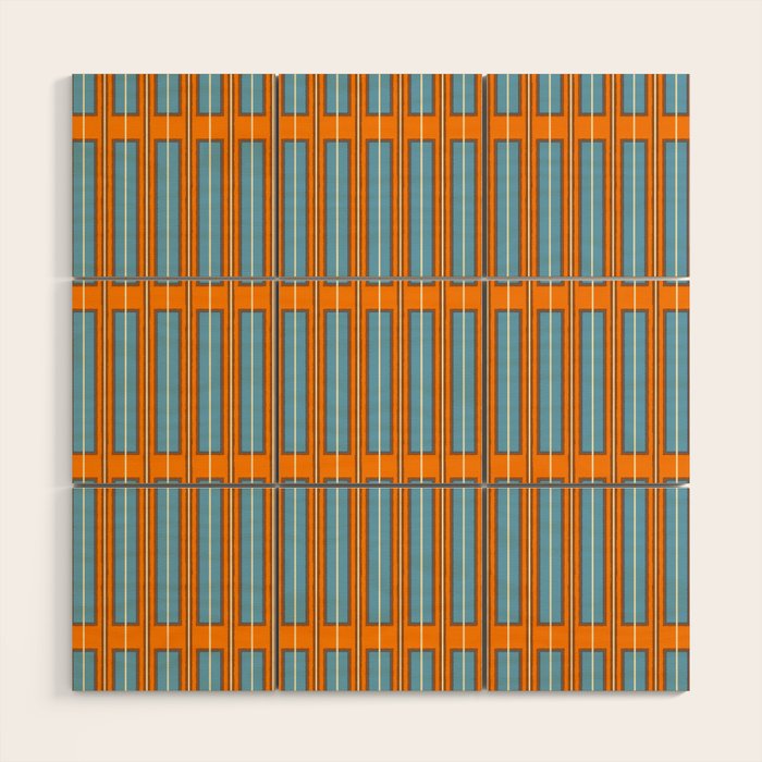 Eclectic Geometric Colorful Geo Box Retro Striped Pattern Orange Blue Brown Cream Wood Wall Art Gallery Image 1