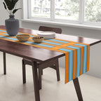 Eclectic Geometric Colorful Geo Box Retro Striped Pattern Orange Blue Brown Cream Table Runner Gallery Image 2