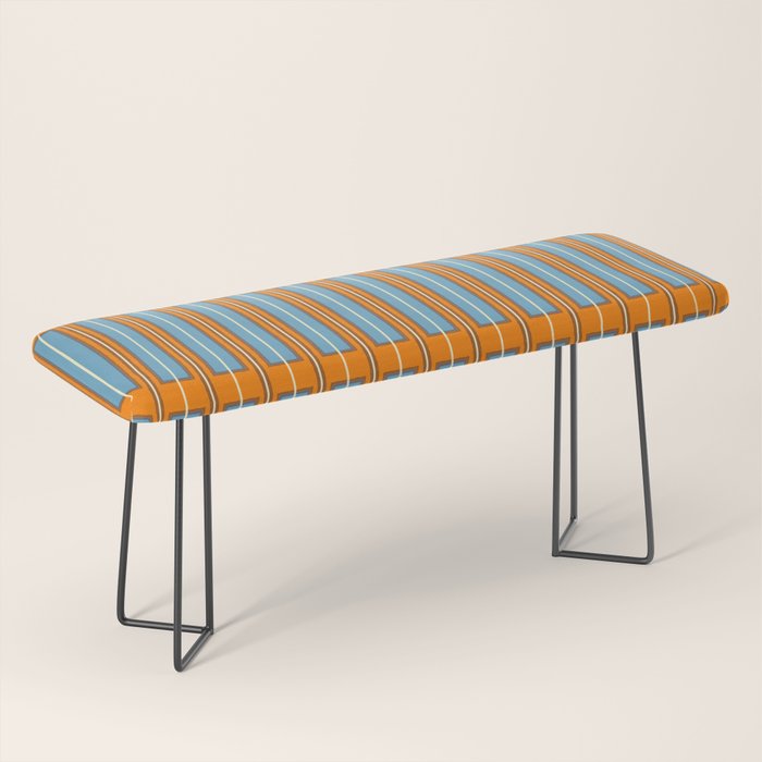 Eclectic Geometric Colorful Geo Box Retro Striped Pattern Orange Blue Brown Cream Bench Gallery Image 1
