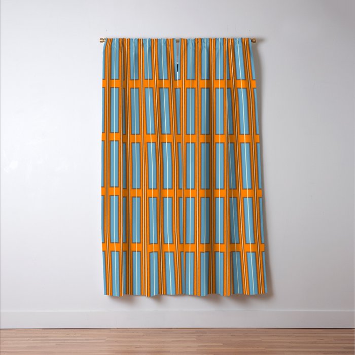 Eclectic Geometric Colorful Geo Box Retro Striped Pattern Orange Blue Brown Cream Window Curtain Gallery Image 3