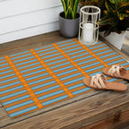 Eclectic Geometric Colorful Geo Box Retro Striped Pattern Orange Blue Brown Cream Outdoor Rug Gallery Image 2