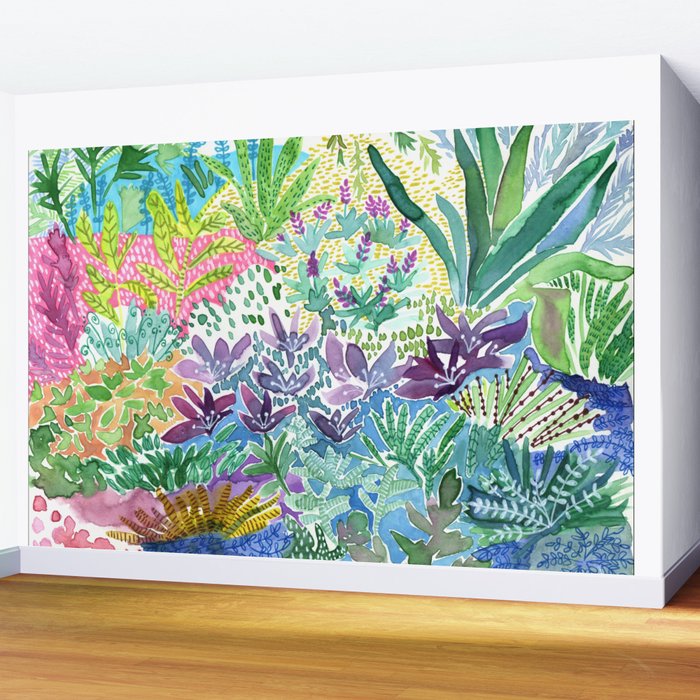 Tropical Garden Watercolor Wall Mural Gallery Image 2