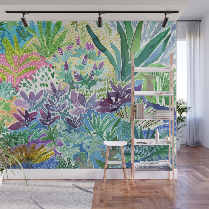 Tropical Garden Watercolor Wall Mural Gallery Image 1