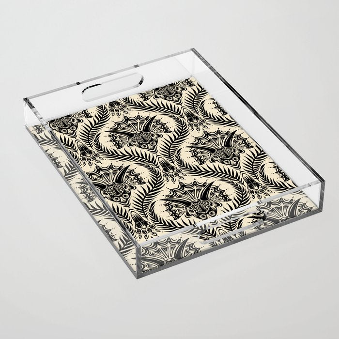 Triceratops Damask - black and cream Acrylic Tray Gallery Image 1