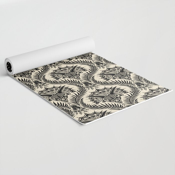 Triceratops Damask - black and cream Yoga Mat Gallery Image 2